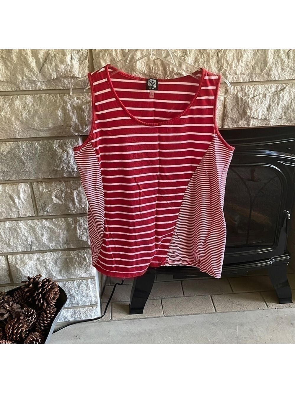 Anne Klein Sport Tank Top Red White Stripe Size M